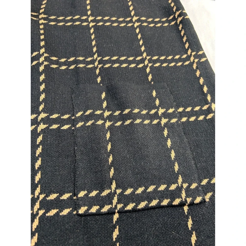 Anne Klein Women Black Camel‎ Windowpane Plaid Knit Blazer Cardigan XL 10882697